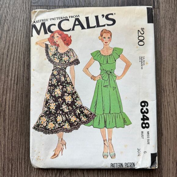 UNCUT Vintage 1970s McCalls 6348 Sewing Pattern Women XXS Off The Shoulder Dress - Picture 1 of 2